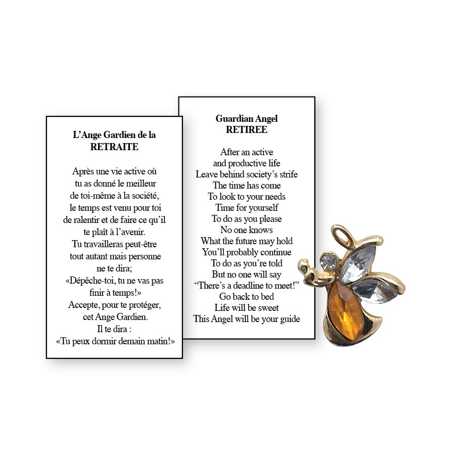 Lapel Pin Poeme, Ange Gardien retraite, Anglais