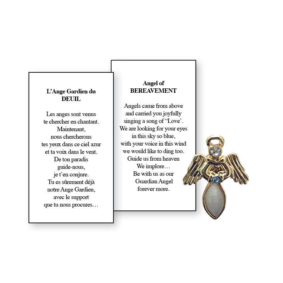 Lapel Pin Poeme, Ange Funéraire deuil, Anglais