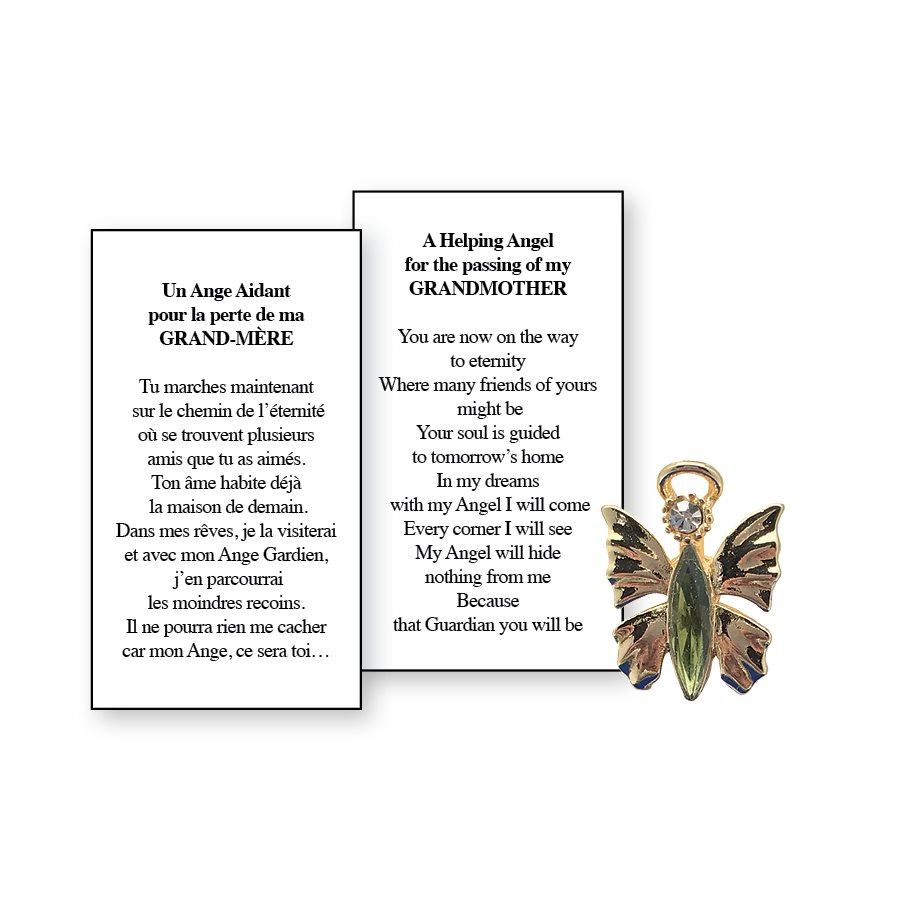 Lapel Pin Poem, Funeral Angel. Helping, grand-mother, Englis