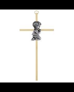 Croix baptême garçon métal doré et argenté 7" (18 cm)