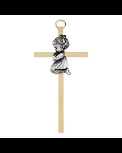 Croix baptême fille 2 Tons doré et argenté 4.25" (11 cm)
