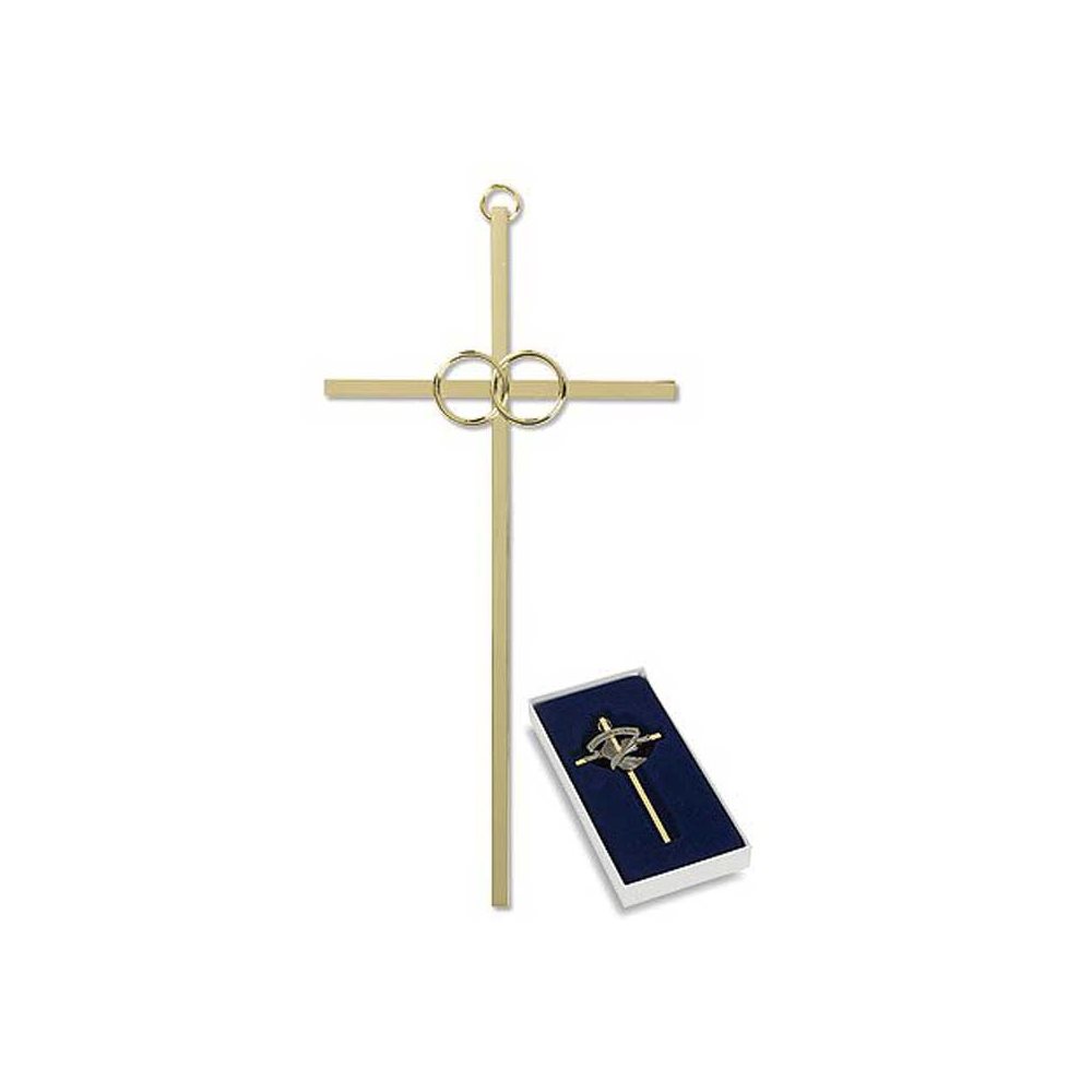 Croix Mariage 8" (20 cm) en laiton doré
