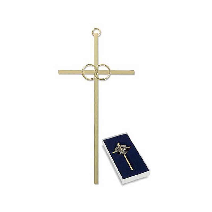 Croix Mariage 8" (20 cm) en laiton doré