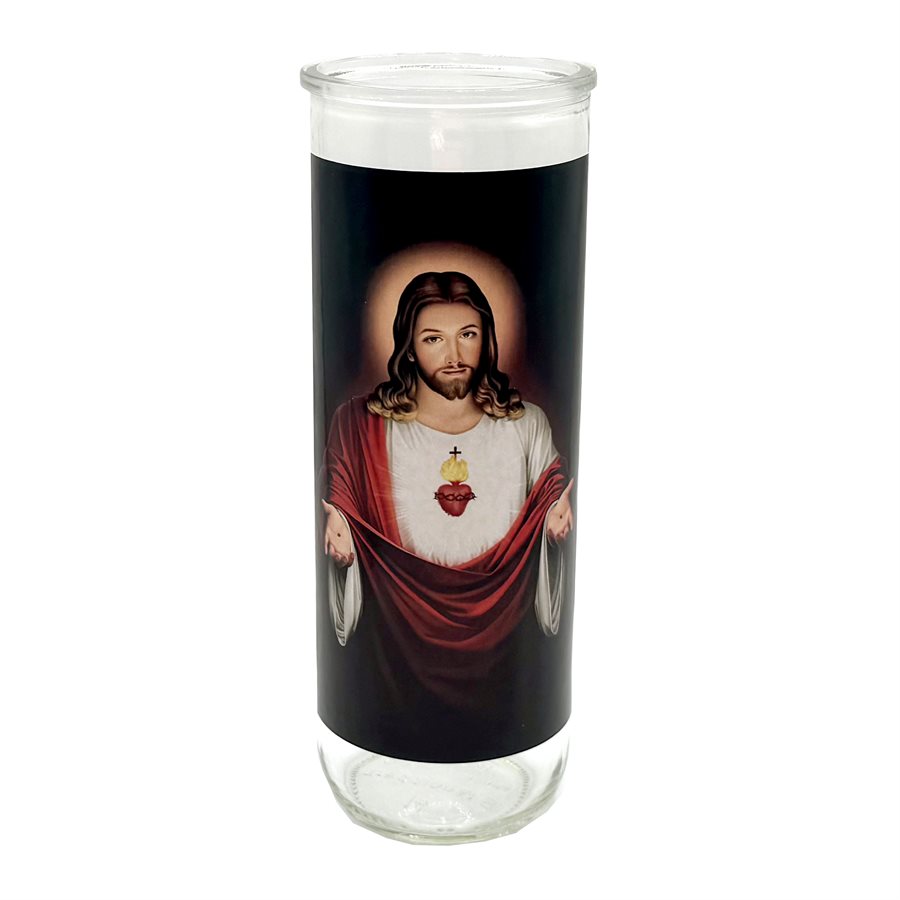 Sacred Heart Jesus Glass Nova Candle Holders, 3 x 8¼" / un